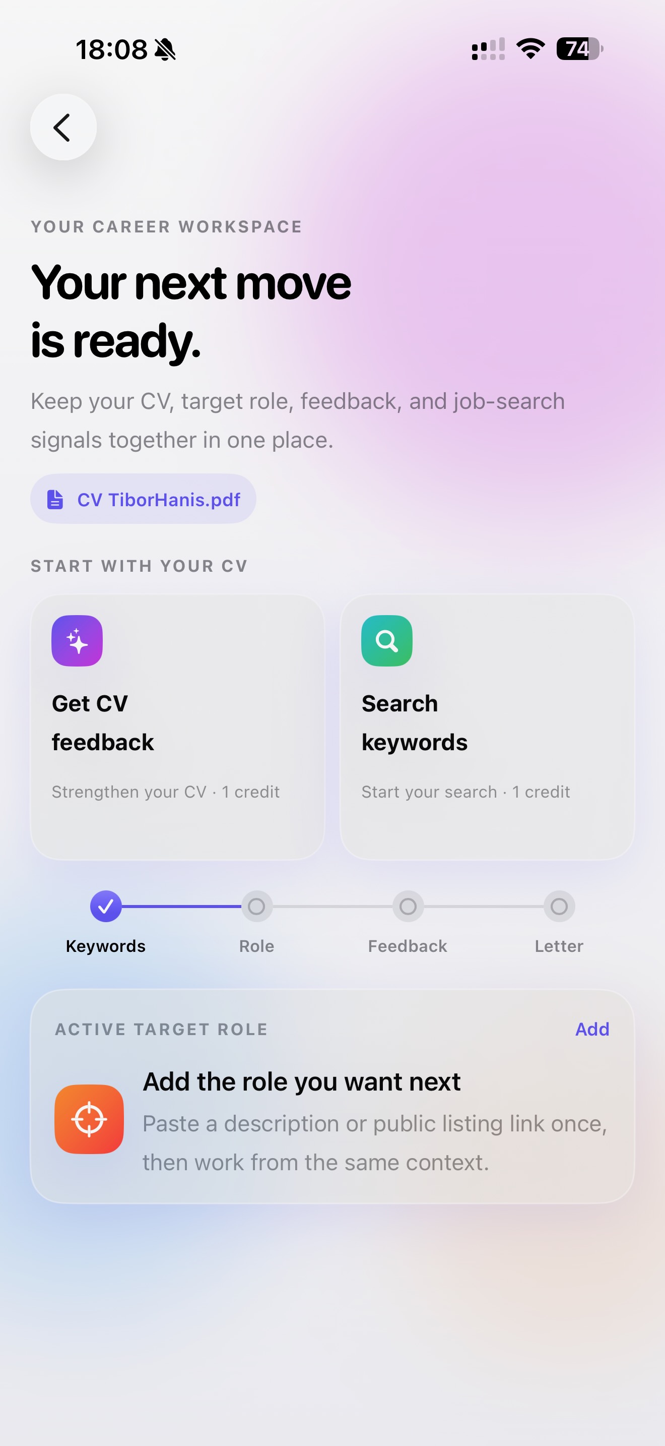Career workspace in Job Buddy